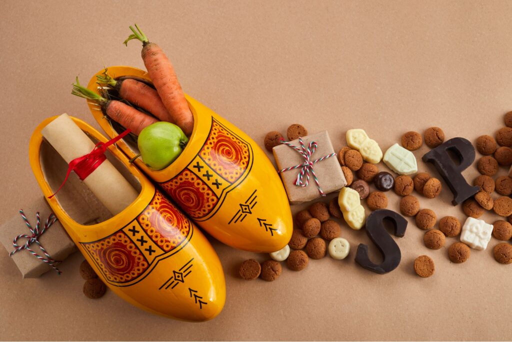 Children placing polished shoes by door awaiting St Nicholas Day treats and gifts