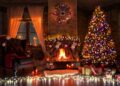 Cozy Nordic living room with advent decor featuring natural textiles candlelight and minimalist Christmas decorations