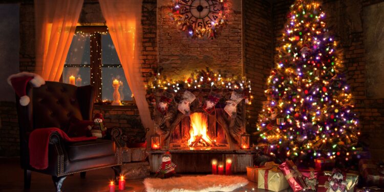 Cozy Nordic living room with advent decor featuring natural textiles candlelight and minimalist Christmas decorations