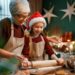 Making Gluten-Free Cookies for Christmas by grandmother and young girl with christmas hat