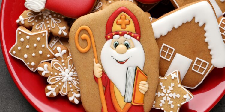 Traditional European St Nicholas cookies with spices representing authentic holiday tradition