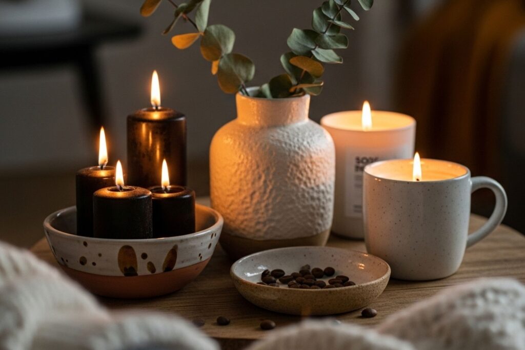 Warm autumn lighting Scandinavian interior autumn candles hygge atmosphere