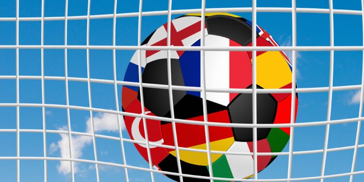 football europan ball in net