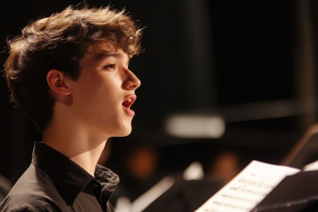 Candlelit Lucia Day festival choir singing traditional Santa Lucia songs in Stockholm church during December celebration, representing Scandinavia's atmospheric winter solstice festival of light