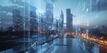 PropTech innovation featuring smart building solutions with modern European architecture and technology