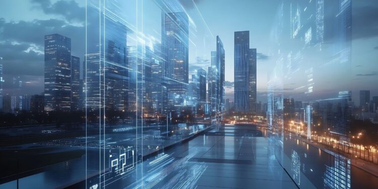 PropTech innovation featuring smart building solutions with modern European architecture and technology