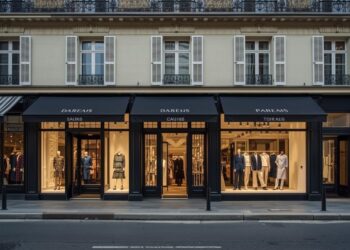 Luxury fashion retail stores on European street showing high-end brand performance and premium shopping economics