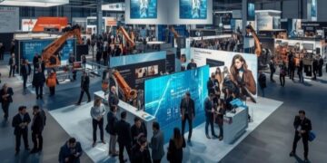 Hannover Messe industrial tech exhibition showing European trade fair investment and technology showcase