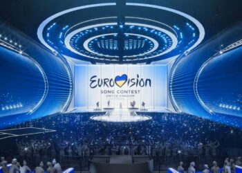 Wiener Stadthalle arena packed with fans during Eurovision 2026 live show in Vienna Austria