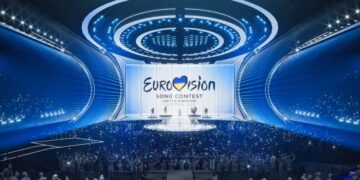 Wiener Stadthalle arena packed with fans during Eurovision 2026 live show in Vienna Austria