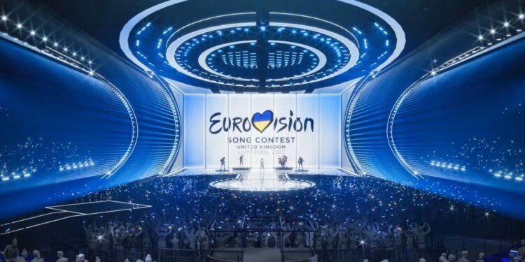 Wiener Stadthalle arena packed with fans during Eurovision 2026 live show in Vienna Austria