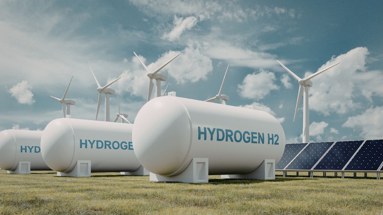 Instalação de produção de hidrogênio verde na Europa mostrando investimento em energia limpa e infraestrutura renovável