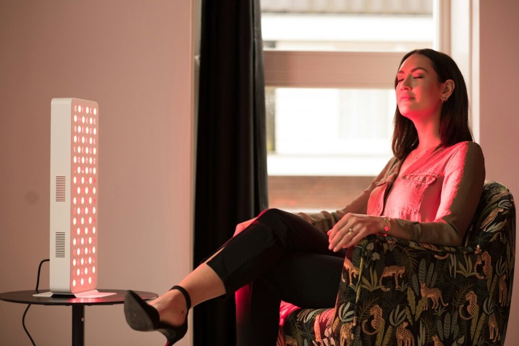 Patient receiving light therapy at a Bergen hospital clinic
