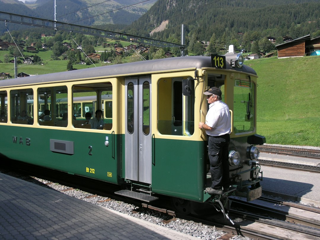 Traveller photographing one of Europe's foliage trains crossing a stone viaduct